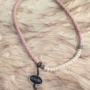 Honora pink braided choker with pearl beads